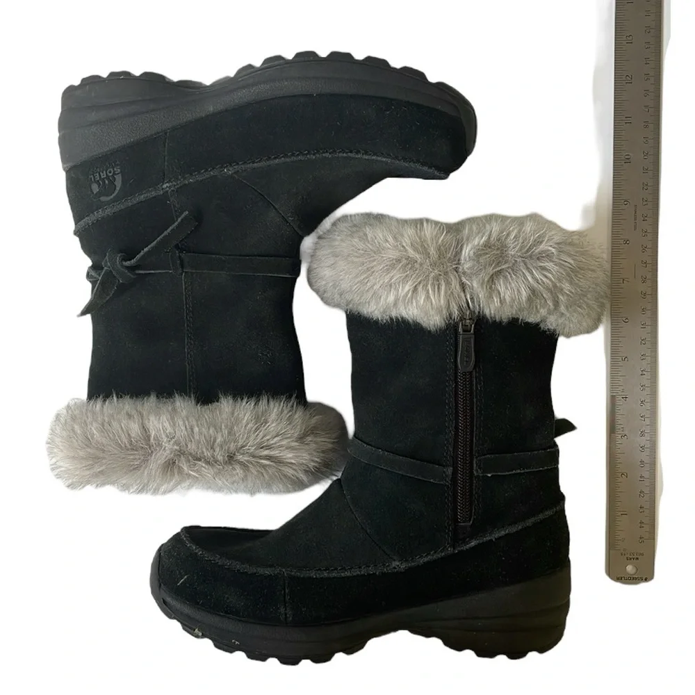 Sorel Northern Lite Tall‎ Boots Black Suede Fluffy Fur Waterproof Women’s size 7